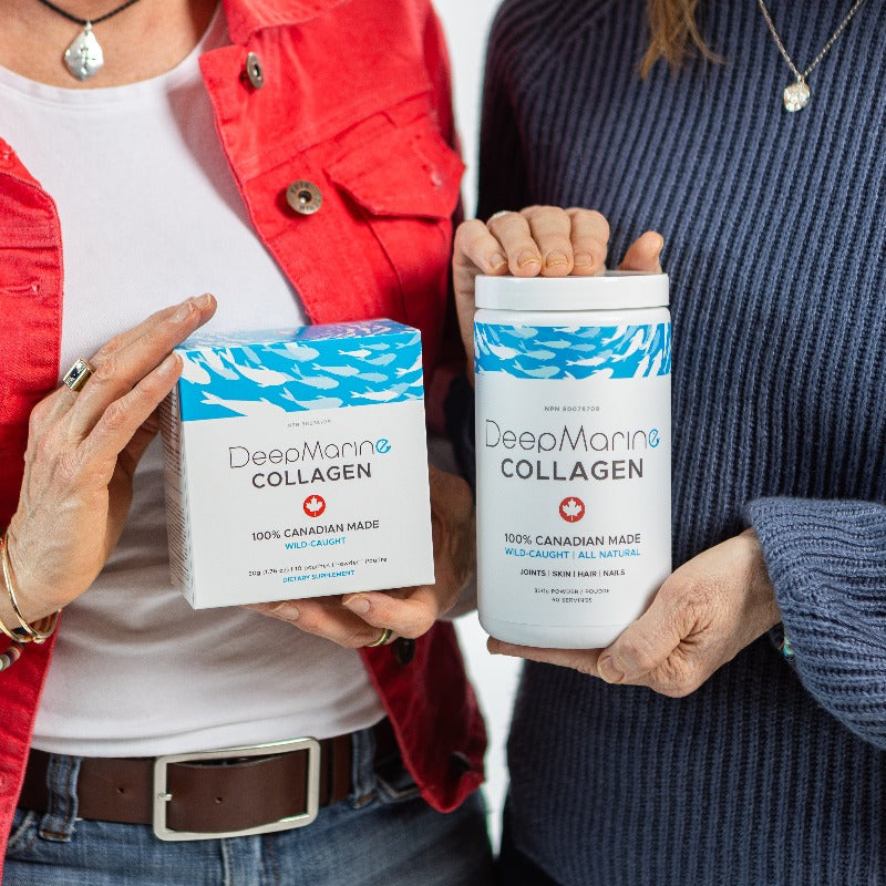Two women holding DeepMarine Collagen